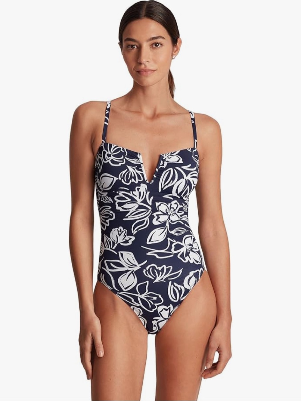 Lauren Ralph Lauren Navy and White Floral One-Piece Swimsuit Sz. 14
